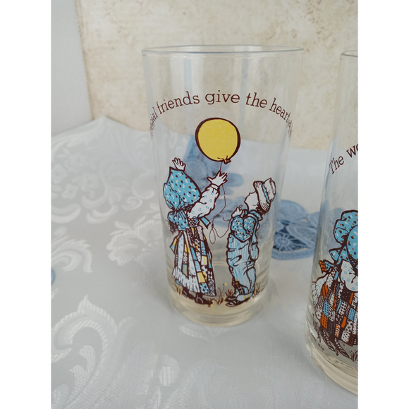 Vintage 1970's American Greetings Holly Hobbie Tumbler Glasses Blue Set of 4 - Picture 4 of 7